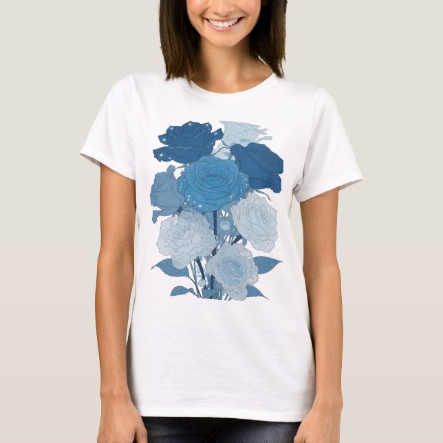 Camiseta Design de ROSAS AZUIS Prateadas Ousadas (Frente)