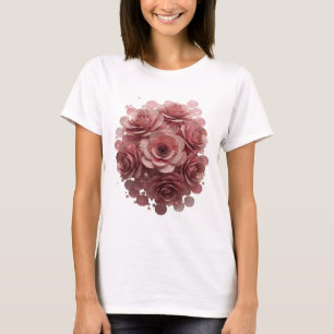 Camiseta Design de ROSAS ROSADAS e BRILHO Prata Clássico