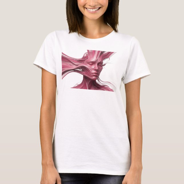 Camiseta Design de Rosto Abstrato Rosa Ousado (Frente)