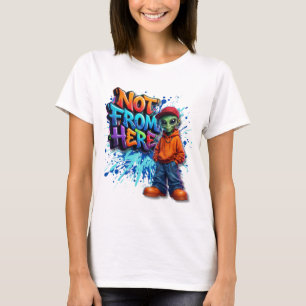 Camiseta Design de Rua de Alien Divertido Não é Daqui
