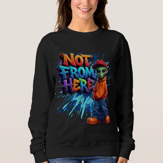 Camiseta Design de Rua de Alien Divertido Não é Daqui (Frente)
