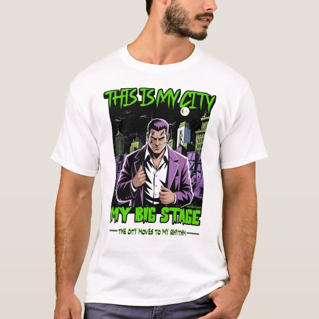 Camiseta Design de Rua Urbana da Cidade Neon Perigosa (Frente)