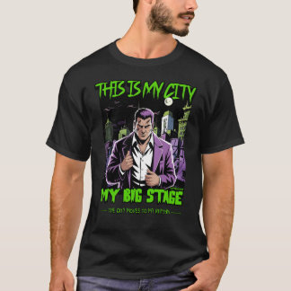 Camiseta Design de Rua Urbana de Cidade Neon Perigosa