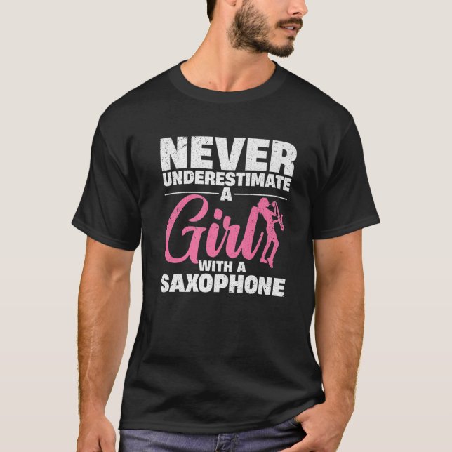 Camiseta Design De Saxofone Engraçado Para Meninas Saxofoni (Frente)