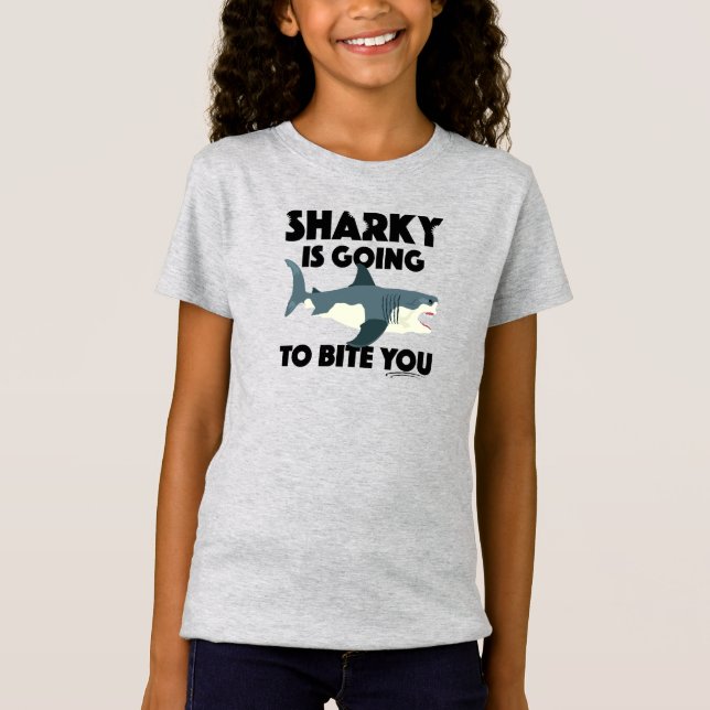 Camiseta Design de Sharky Vai Te Morder - J para Meninas (Frente)
