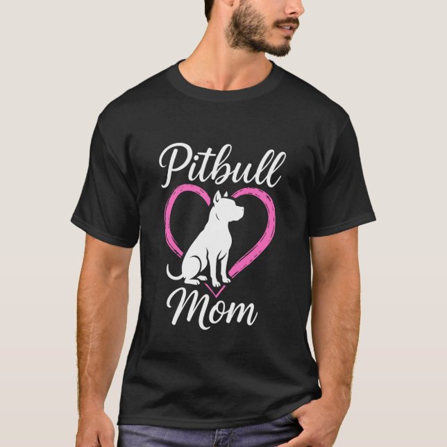 Camiseta Design de Silhueta de Coração de Mãe de Pitbull da (Frente)