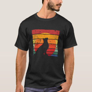 Camiseta Design de Silhueta de Gato Distressed Pôr do Sol R