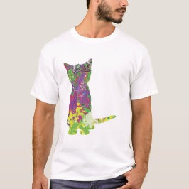 Camiseta Design de Silhueta de Gato Multicolorida