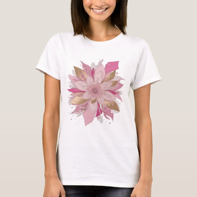 Camiseta Design de slogan da flor rosa prateada elegante (Frente)