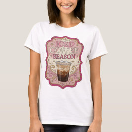 Camiseta Design de slogan da temporada de café gelado rosa 