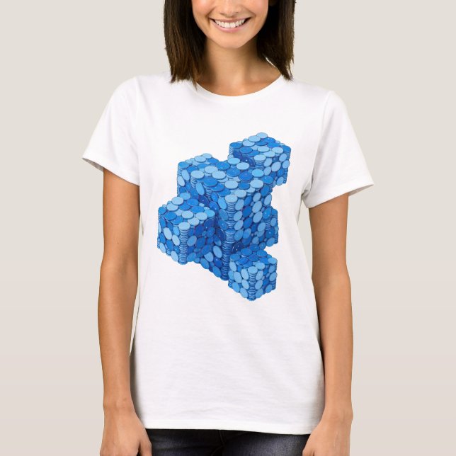 Camiseta Design de slogan ESCADA DE MOEDAS AZUIS Prateado D (Frente)