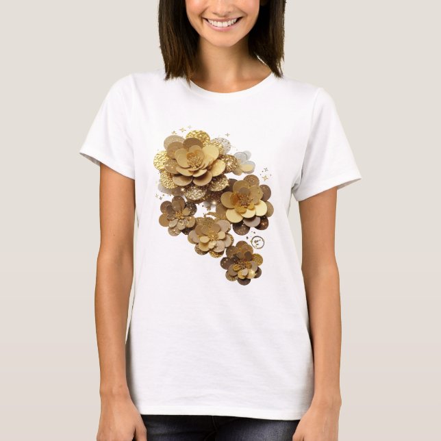 Camiseta Design de slogan FLORES DOURADAS Prata Ousada (Frente)