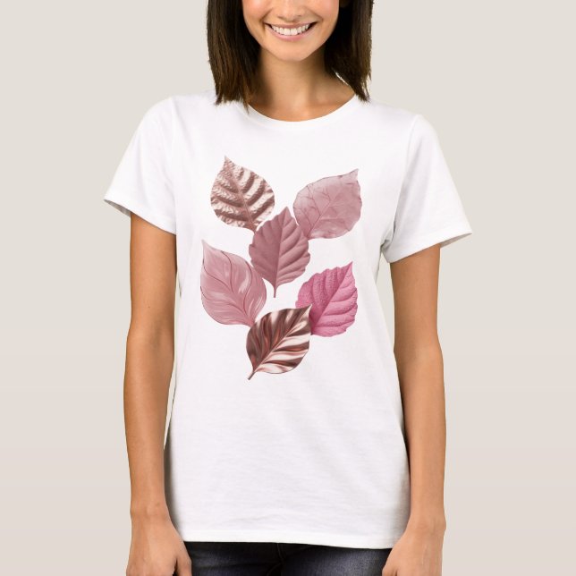 Camiseta Design de slogan Folhas Rosa Prata Snappy (Frente)