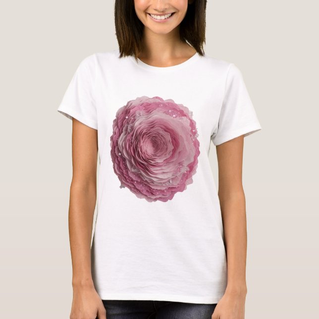 Camiseta Design de slogan Rosa Rosa PINK Prata Engraçado (Frente)