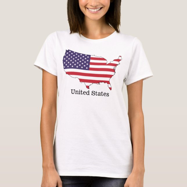 Camiseta Design de Souvenir com Bandeira e Mapa dos EUA (Frente)