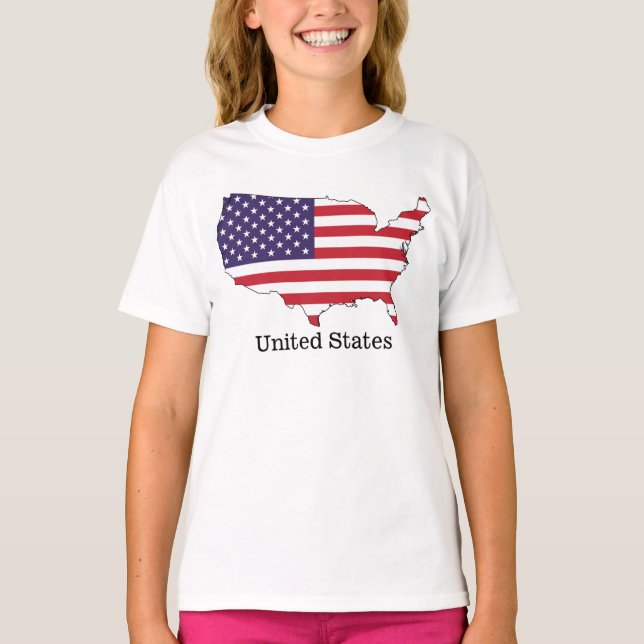 Camiseta Design de Souvenir da Bandeira e Mapa dos EUA (Frente)