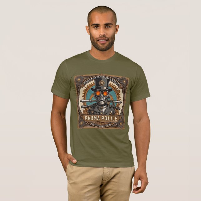 Camiseta Design de Steampunk Retro - Polícia de Karma Radio (Frente Completa)