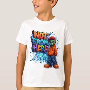 Camiseta Design de Streetwear de Alien Divertido Não daqui