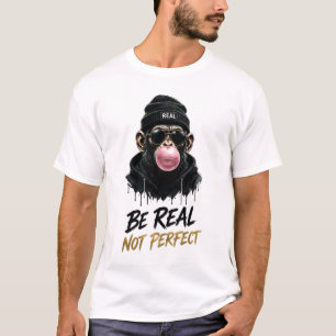 Camiseta Design de Streetwear de Macaco Be Real Not Perfect