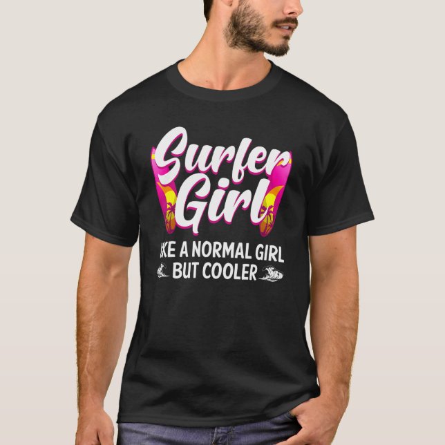 Camiseta Design De Surfista Para Surfar Mulheres Surf (Frente)