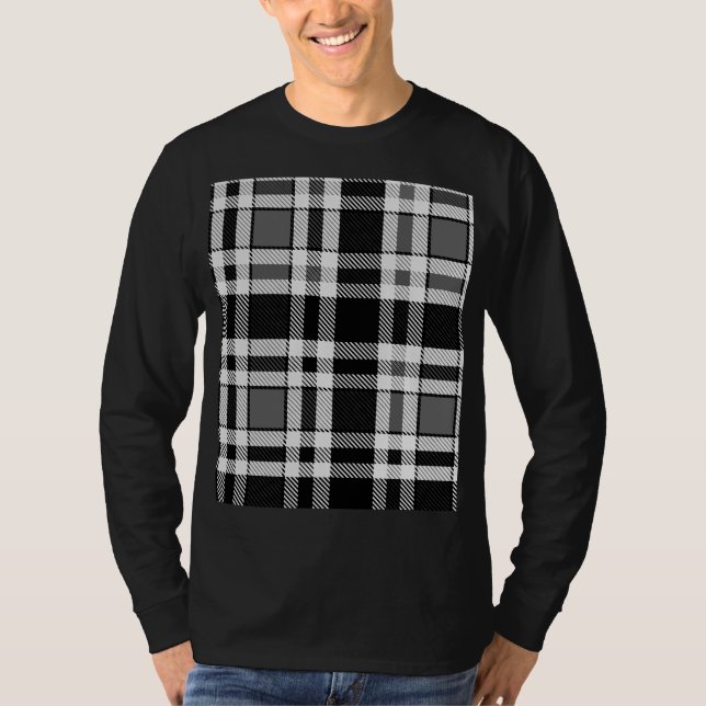 Camiseta Design de Tartan Xadrez Flannel Branco preto (Frente)