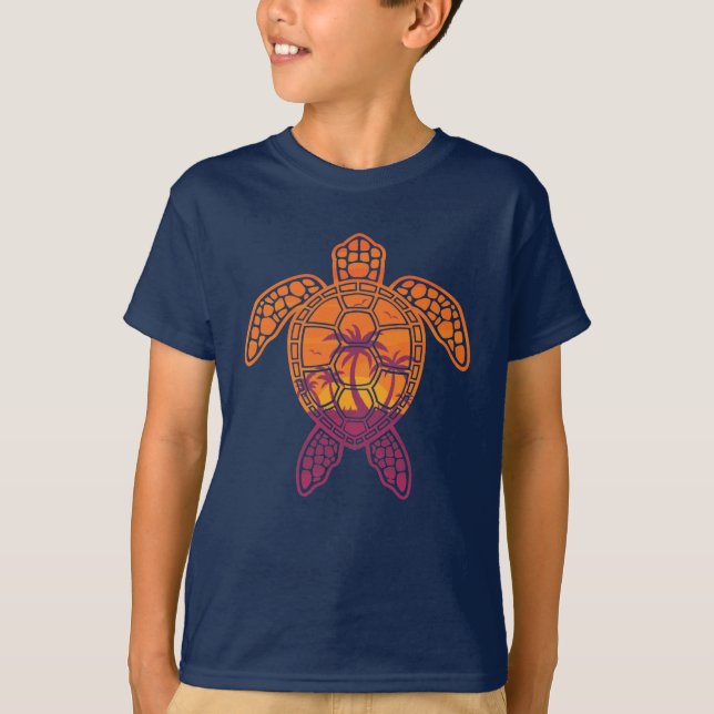 Camiseta Design de Tartaruga do Mar Solar Tropical (Frente)