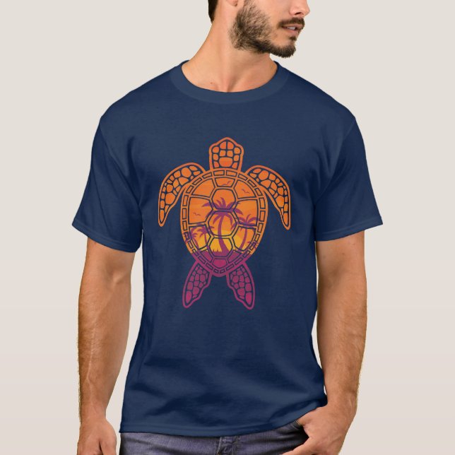 Camiseta Design de Tartaruga do Mar Solar Tropical (Frente)