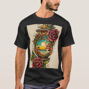 Camiseta "Design de Tatuagem Cupido Tradicional com Coração