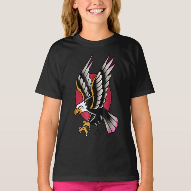 Camiseta design de tatuagem de águia tradicional (Frente)