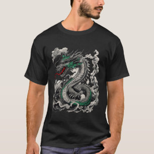 Camiseta Design De Tatuagem Do Dragão Mitológico Com Preto