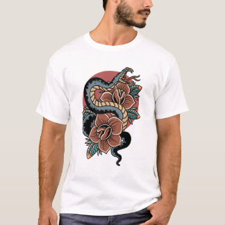 Camiseta design de tatuagem no estilo cobra rosa