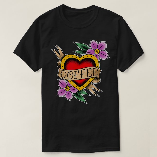 Camiseta Design de Tatuagem Tradicional do Café para Café (Frente do Design)