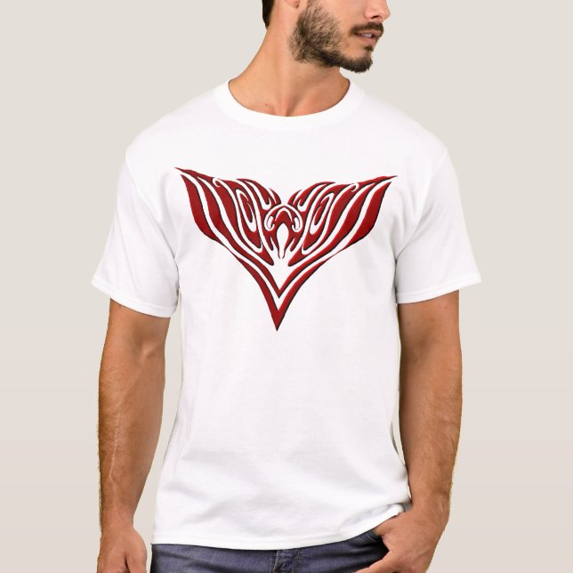 Camiseta Design de Tatuagem Tribal de Pássaro Vermelho (Frente)