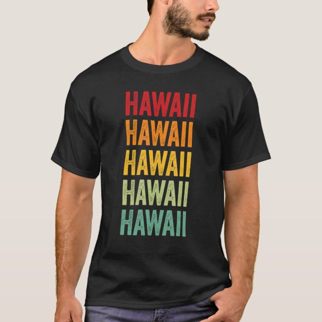 Camiseta Design de texto arco-íris do condado do Havaí Hava (Frente)
