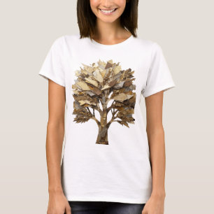 Camiseta Design de texto ÁRVORE DA VIDA Dourada Cinza Elega