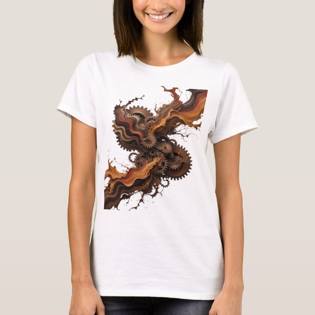 Camiseta Design de texto CHOCOLATE GEARS AND WAVES em Prata (Frente)