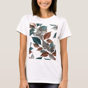 Camiseta Design de texto com padrão de folhas 3D prateado d