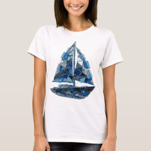 Camiseta Design de texto de veleiro de vidro azul prateado