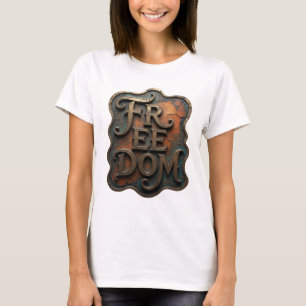 Camiseta Design de Texto Dinâmico Dourado FREEDOM