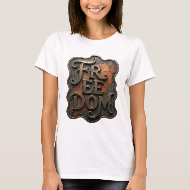 Camiseta Design de Texto Dinâmico Dourado FREEDOM (Frente)
