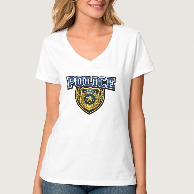 Camiseta Design de texto em negrito de crachá de polícia (Frente)