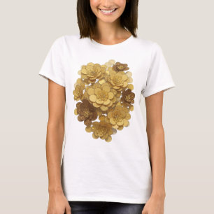 Camiseta Design de Texto FLORES Douradas Prata Clássico