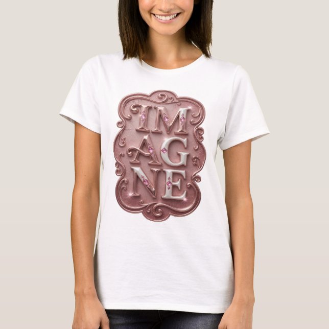 Camiseta Design de texto IMAGINE Snappy Rosa (Frente)