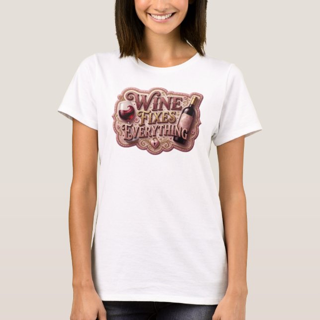 Camiseta Design de texto Ouro Limpo VINHO CORRIGE TUDO (Frente)