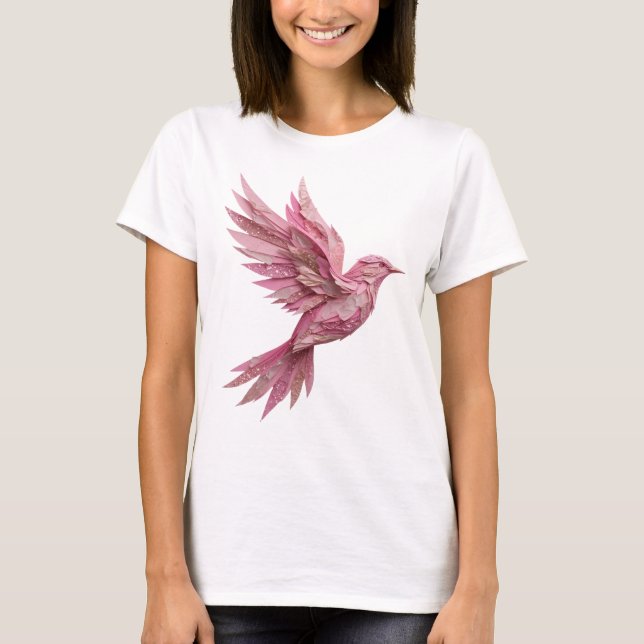 Camiseta Design de Texto PINK BIRD Prata Clássico (Frente)