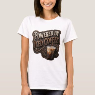 Camiseta Design de texto POWERED BY ICED COFFEE em Ouro Bri