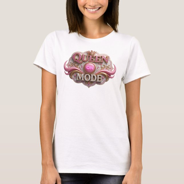 Camiseta Design de texto 'Rainha no modo' Vermelho Divertid (Frente)