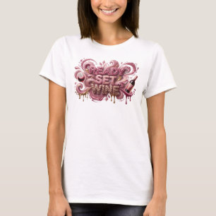 Camiseta Design de texto READY SET WINE Rosa Atraente