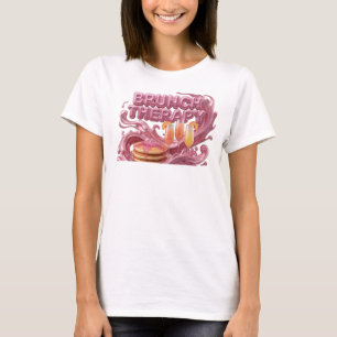 Camiseta Design de texto Terapia de BRUNCH Rosa na Moda