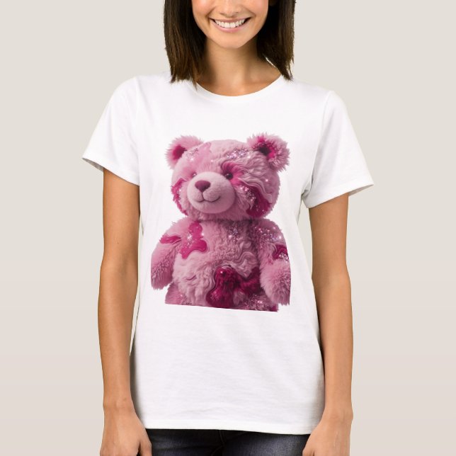 Camiseta Design de texto URSO DE PELÚCIA ROSA Prata Moderno (Frente)